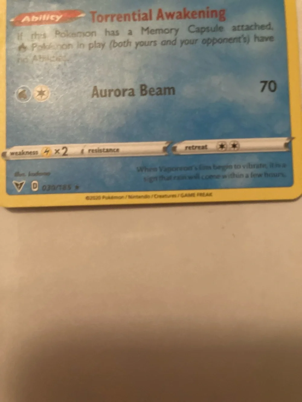 Pokemon Vaporeon Blue Yellow Trading Card 2020